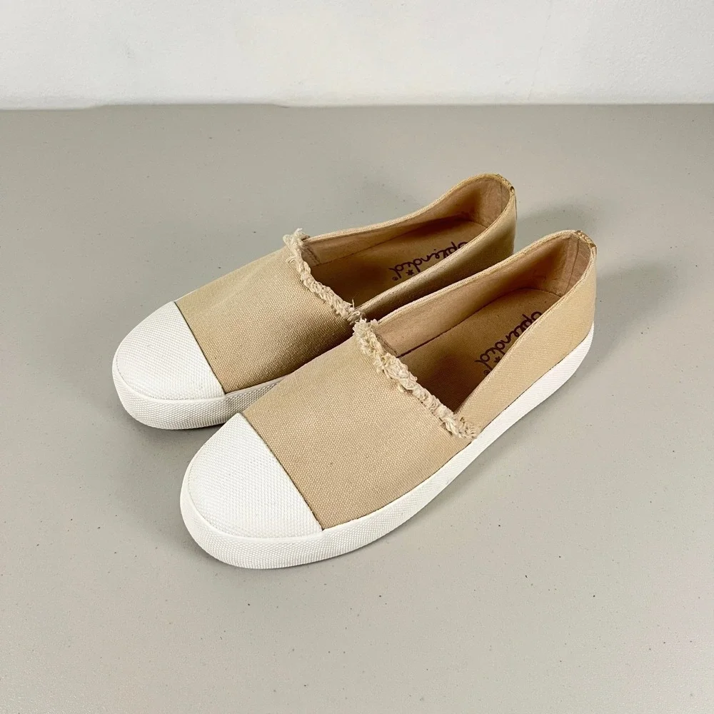 Splendid Canvas Slip On Sneakers Tan White Toe Cap Distressed US 9